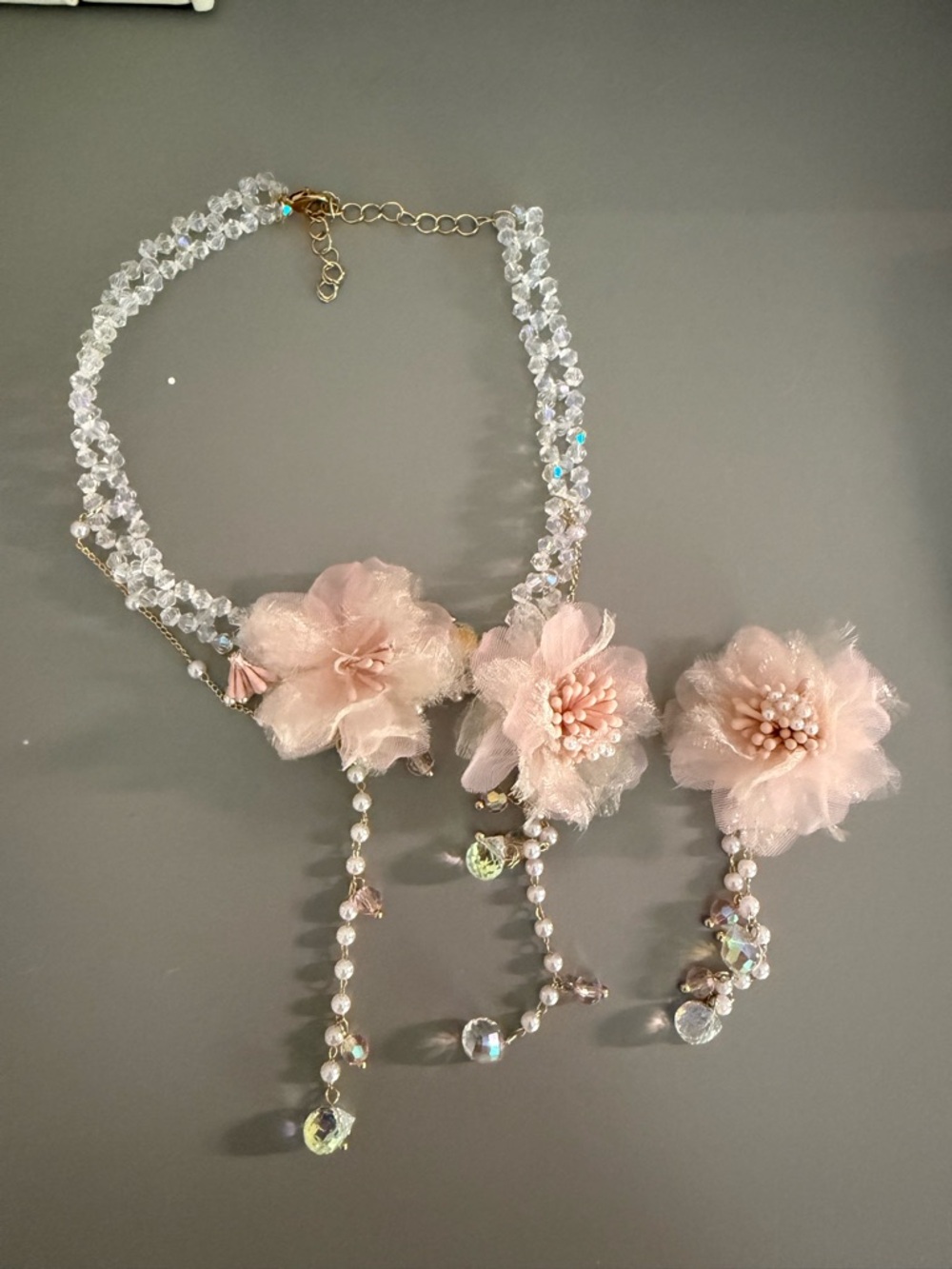 Women’s pink fabric floral jewelry choker set